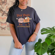 Thick Thighs & Pumpkin Pies Retro Fall Shirt | Gift For Her | Oversized Tee | Thanksgiving Shirt | Unisex |