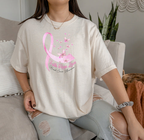 Faith Hope Love Breast Cancer Tee | Breast Cancer Awareness Shirt | Cancer Fighter Tee | Unisex