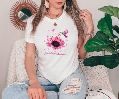 Breast Cancer Hummingbird Graphic Tee | Pink Ribbon Shirt | Metastatic Breast Cancer Awareness Shirt | Hope Tee | Cancer Support Gifts