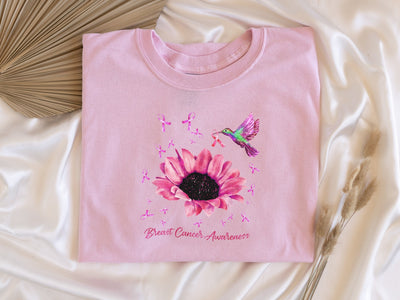 Breast Cancer Hummingbird Graphic Tee | Pink Ribbon Shirt | Metastatic Breast Cancer Awareness Shirt | Hope Tee | Cancer Support Gifts