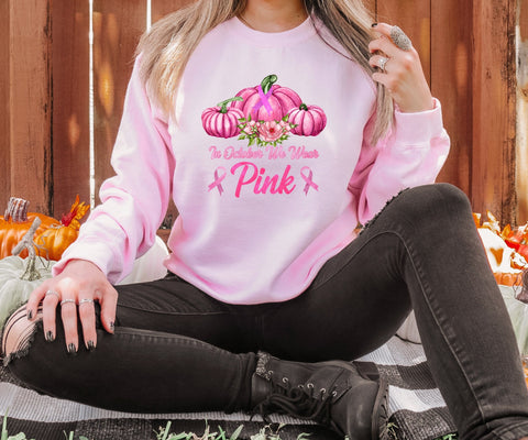 In October We Wear Pink Graphic Sweatshirt | Cancer Survivor Shirt | Breast Cancer Awareness Gift | Pink Ribbon Pink Pumpkin | Women's Gifts