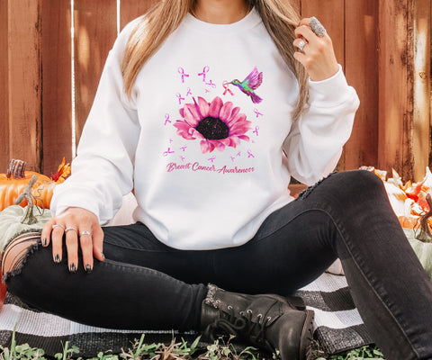 Breast Cancer Hummingbird Sweatshirt | Pink Ribbon Sweatshirt | Metastatic Breast Cancer Awareness Sweatshirt | Hope Sweatshirt