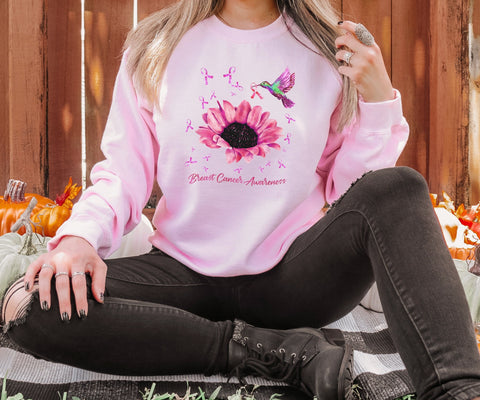 Breast Cancer Hummingbird Sweatshirt | Pink Ribbon Sweatshirt | Metastatic Breast Cancer Awareness Sweatshirt | Hope Sweatshirt